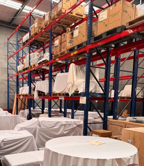 Warehouse racking with protected project furniture