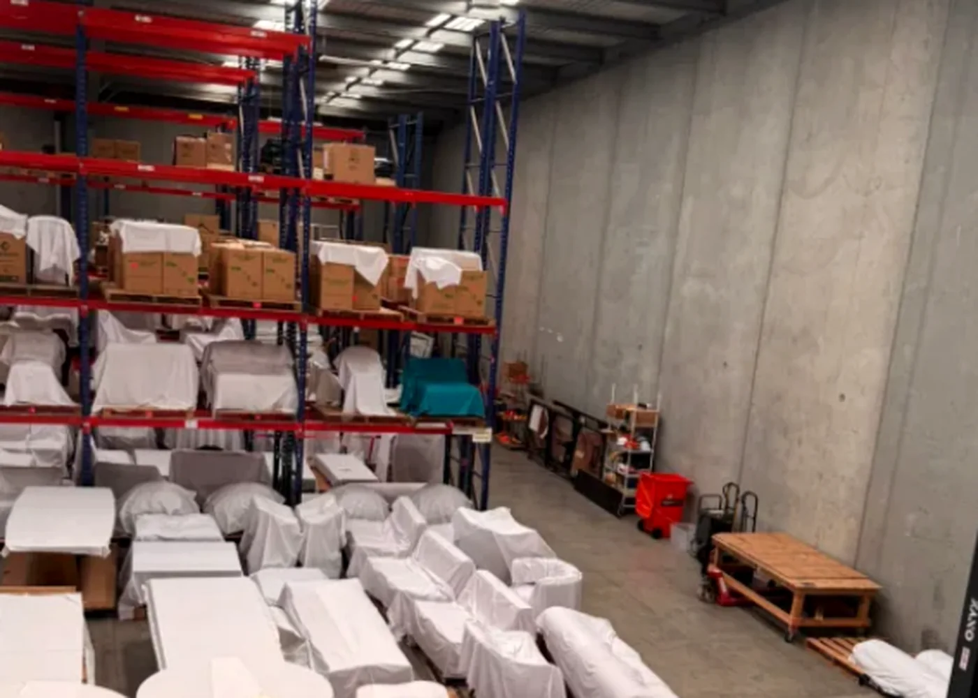 Real Specific warehouse with protected furniture and joinery staged for release